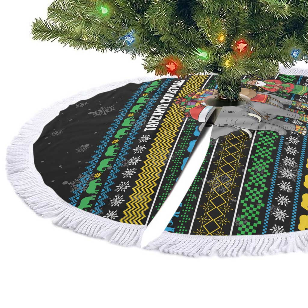 Tanzania Christmas Tree Skirt African Santa Riding Elephant Snowflakes - African Pride