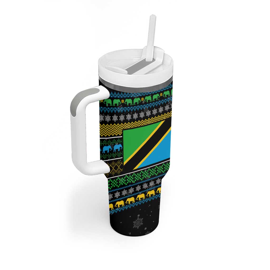 Tanzania Christmas Tumbler With Handle African Santa Riding Elephant Snowflakes - African Pride