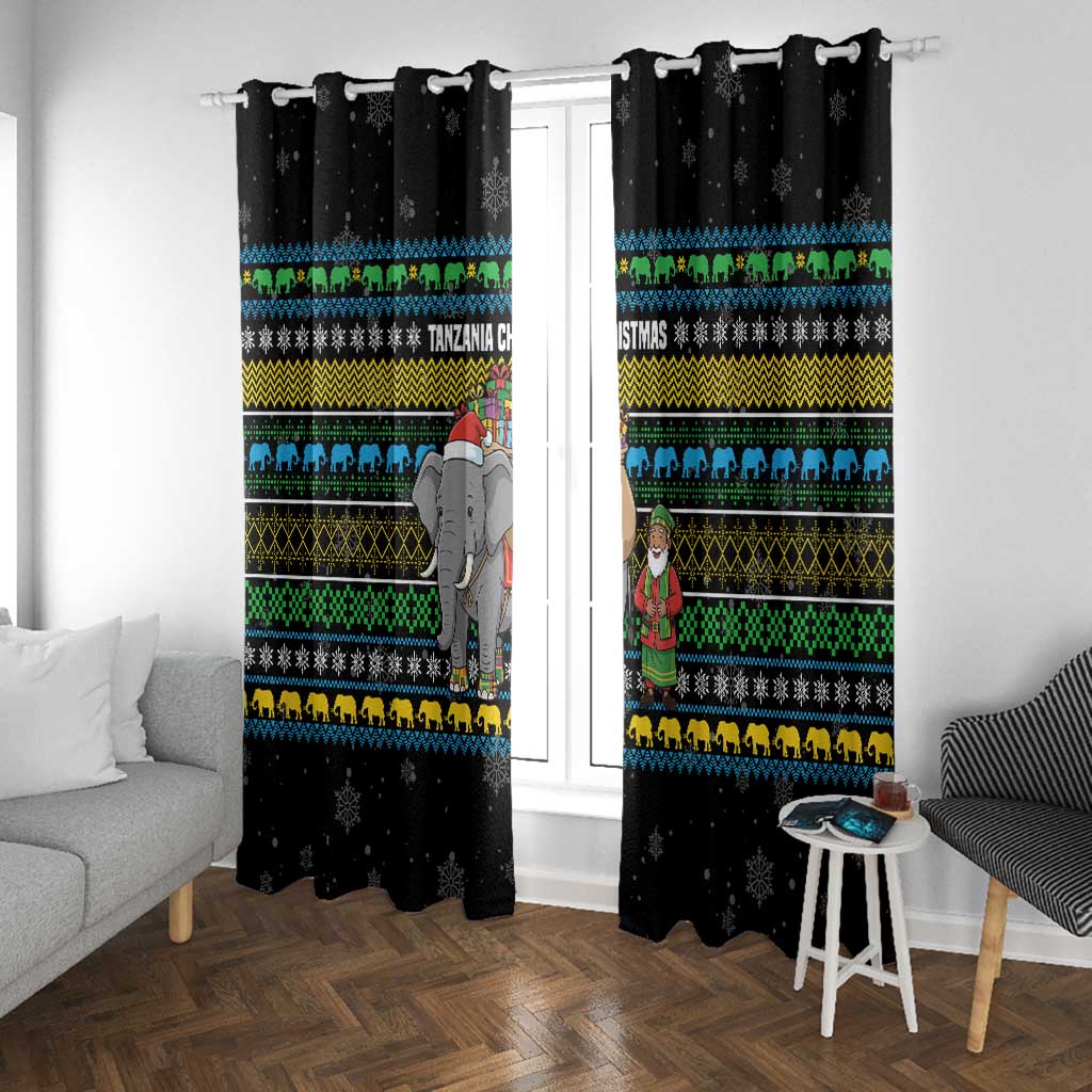 Tanzania Christmas Window Curtain African Santa Riding Elephant Snowflakes - African Pride
