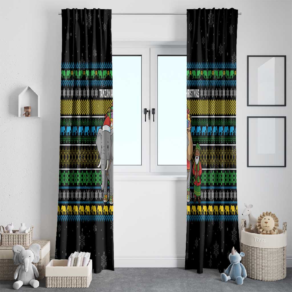 Tanzania Christmas Window Curtain African Santa Riding Elephant Snowflakes - African Pride