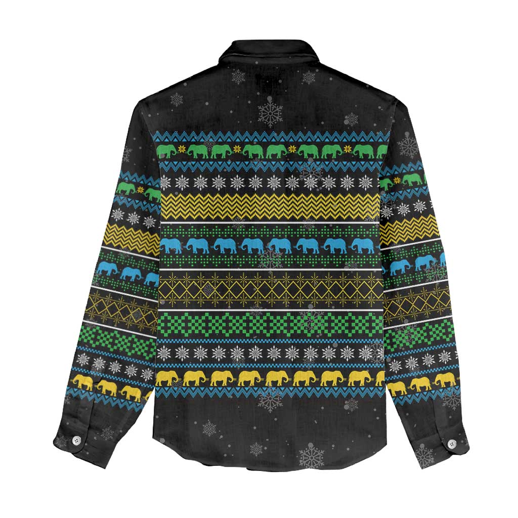 Tanzania Christmas Women Casual Shirt African Santa Riding Elephant Snowflakes - African Pride