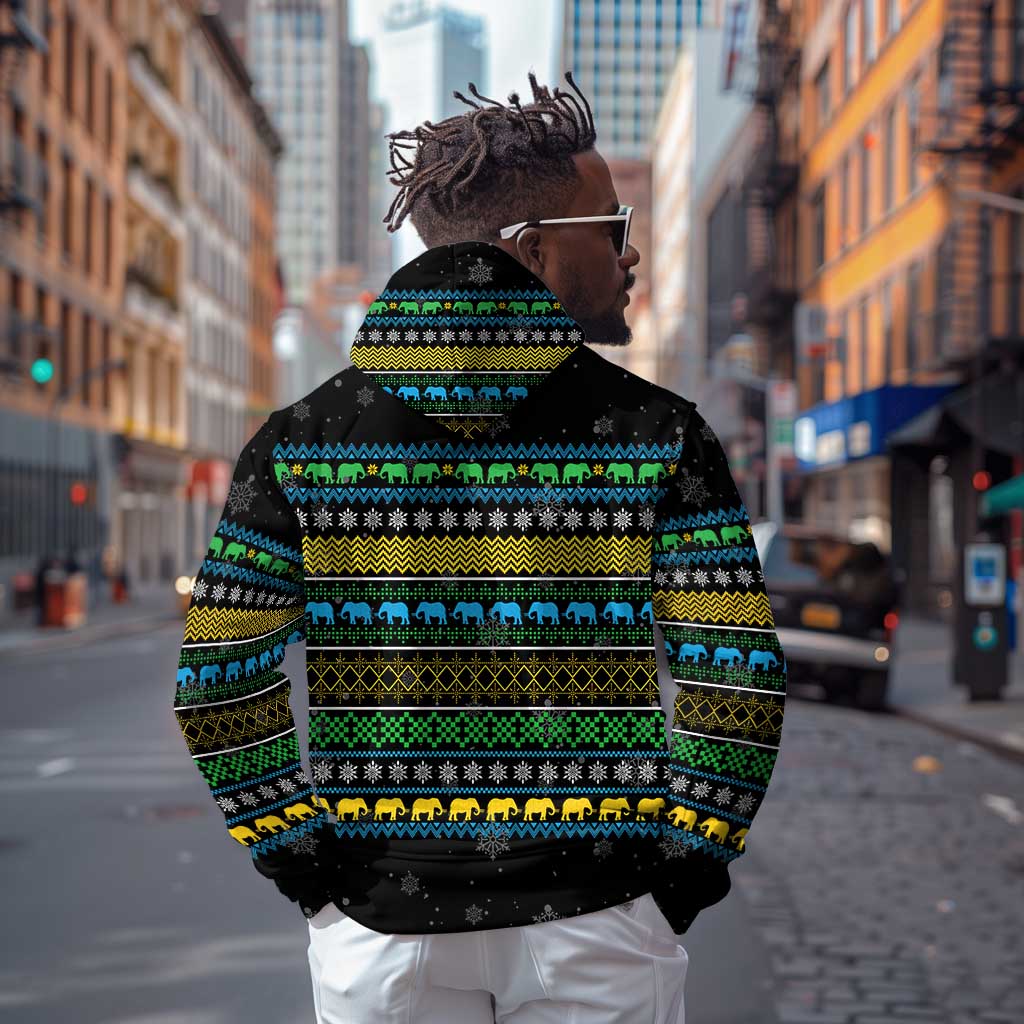 Tanzania Christmas Zip Hoodie African Santa Riding Elephant Snowflakes - African Pride