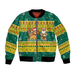 Togo Christmas Bomber Jacket African Santa Lion Drummer Gingerbread - African Pride