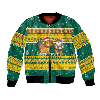 Togo Christmas Bomber Jacket African Santa Lion Drummer Gingerbread - African Pride
