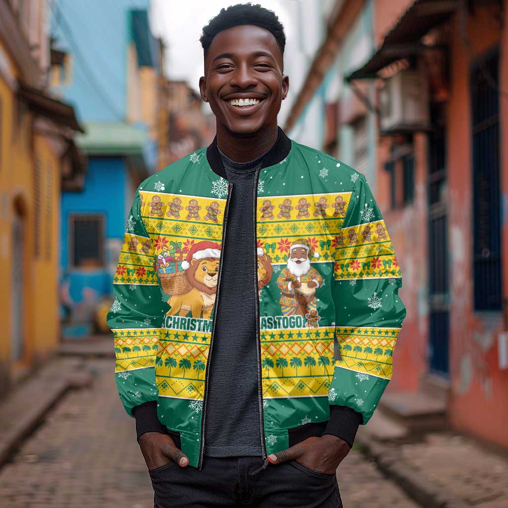 Togo Christmas Bomber Jacket African Santa Lion Drummer Gingerbread - African Pride