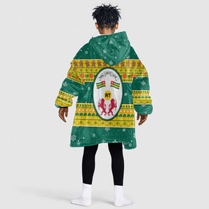 Togo Christmas Kid Wearable Blanket Hoodie African Santa Lion Drummer Gingerbread - African Pride