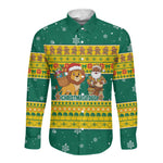 Togo Christmas Long Sleeve Button Shirt African Santa Lion Drummer Gingerbread - African Pride