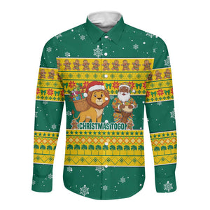 Togo Christmas Long Sleeve Button Shirt African Santa Lion Drummer Gingerbread - African Pride