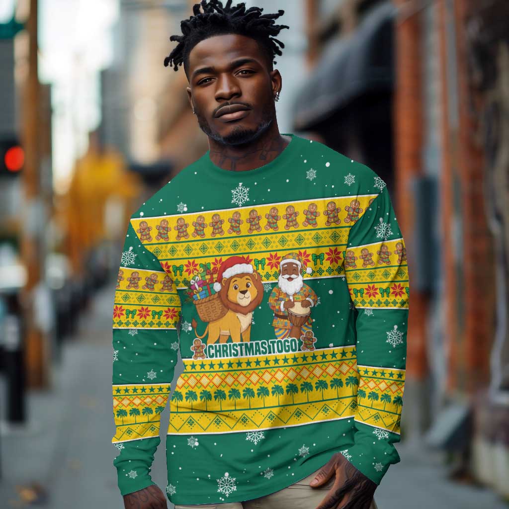 Togo Christmas Long Sleeve Shirt African Santa Lion Drummer Gingerbread - African Pride