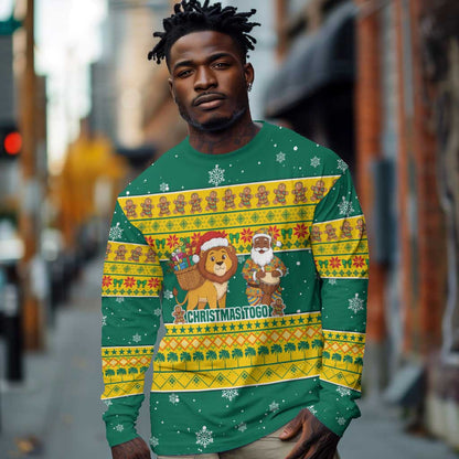 Togo Christmas Long Sleeve Shirt African Santa Lion Drummer Gingerbread - African Pride