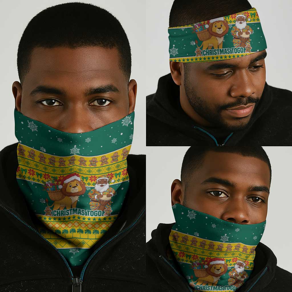 Togo Christmas Neck Gaiter African Santa Lion Drummer Gingerbread - African Pride