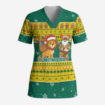 Togo Christmas Scrub Top African Santa Lion Drummer Gingerbread - African Pride