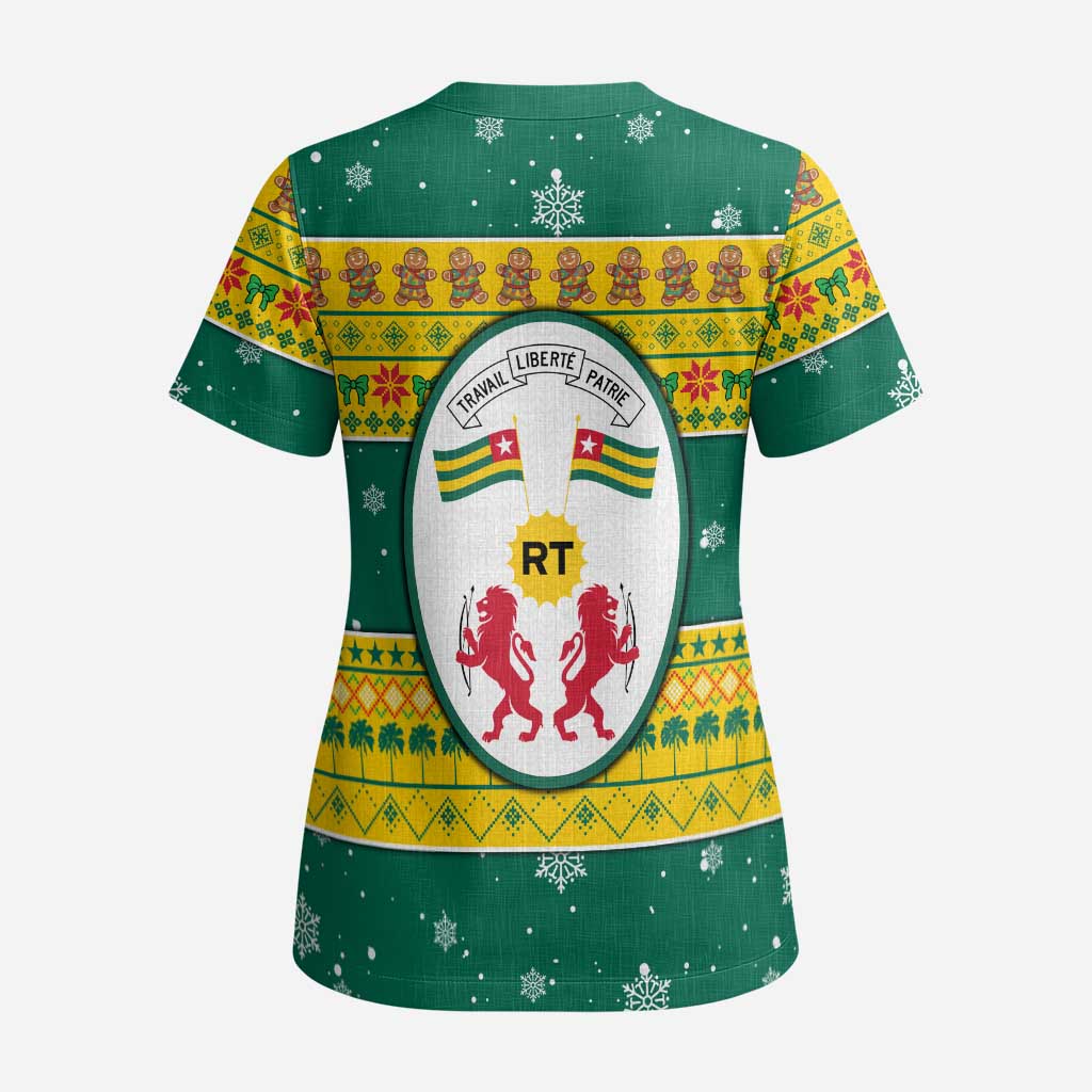 Togo Christmas Scrub Top African Santa Lion Drummer Gingerbread - African Pride