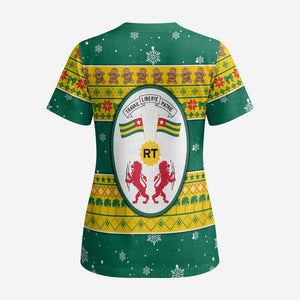Togo Christmas Scrub Top African Santa Lion Drummer Gingerbread - African Pride