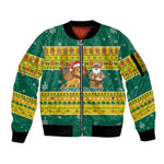 Togo Christmas Sleeve Zip Bomber Jacket African Santa Lion Drummer Gingerbread - African Pride