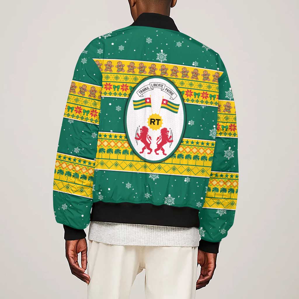 Togo Christmas Sleeve Zip Bomber Jacket African Santa Lion Drummer Gingerbread - African Pride