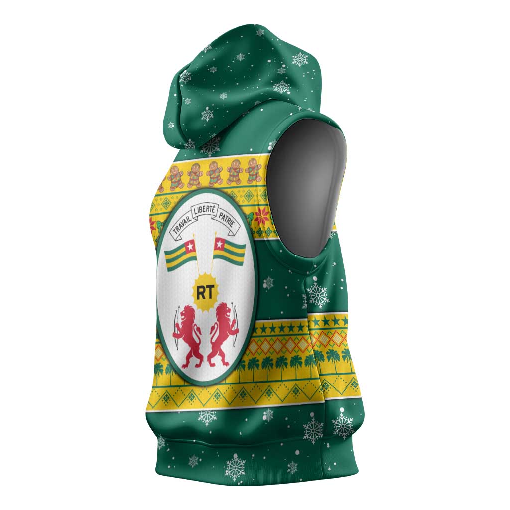Togo Christmas Sleeveless Hoodie African Santa Lion Drummer Gingerbread - African Pride