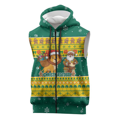 Togo Christmas Sleeveless Zip Hoodie African Santa Lion Drummer Gingerbread - African Pride