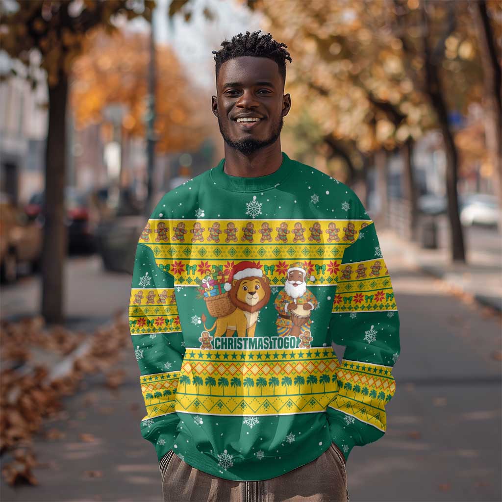 Togo Christmas Sweatshirt African Santa Lion Drummer Gingerbread - African Pride