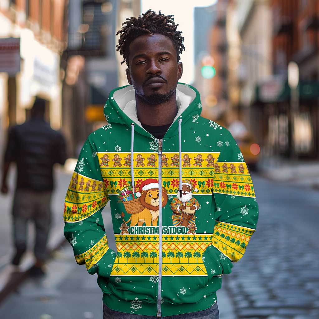 Togo Christmas Zip Hoodie African Santa Lion Drummer Gingerbread - African Pride