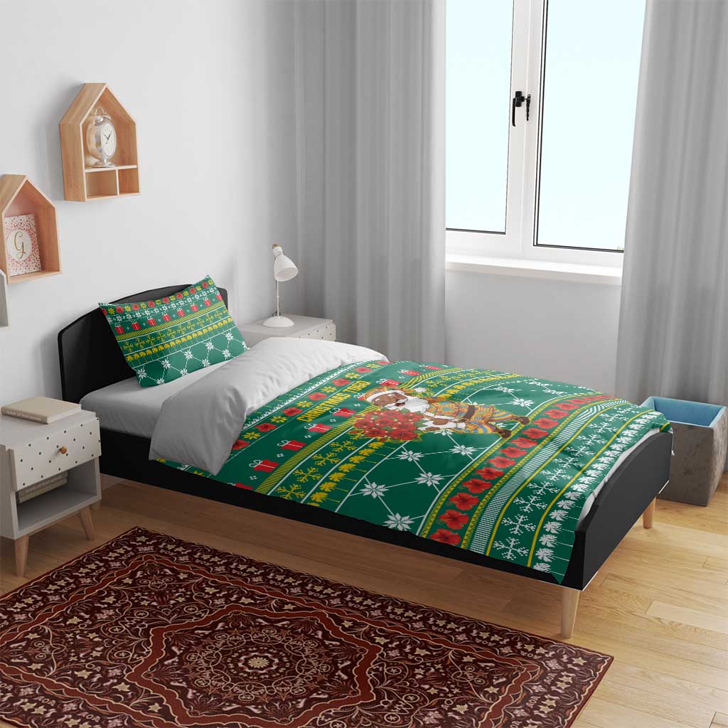 Togo Christmas Bedding Set African Santa Poinsettia Flower Tree Gifts - African Pride