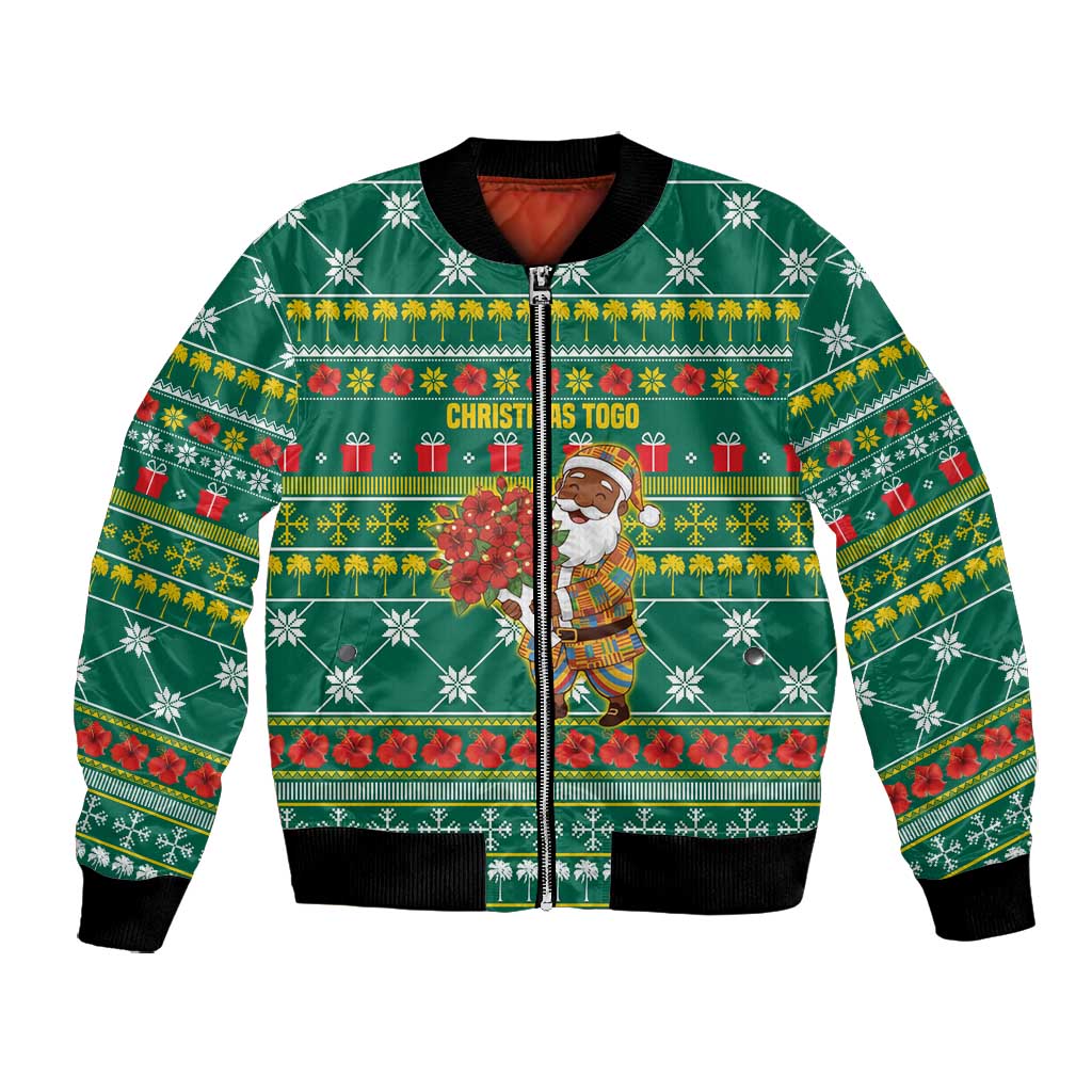 Togo Christmas Bomber Jacket African Santa Poinsettia Flower Tree Gifts - African Pride