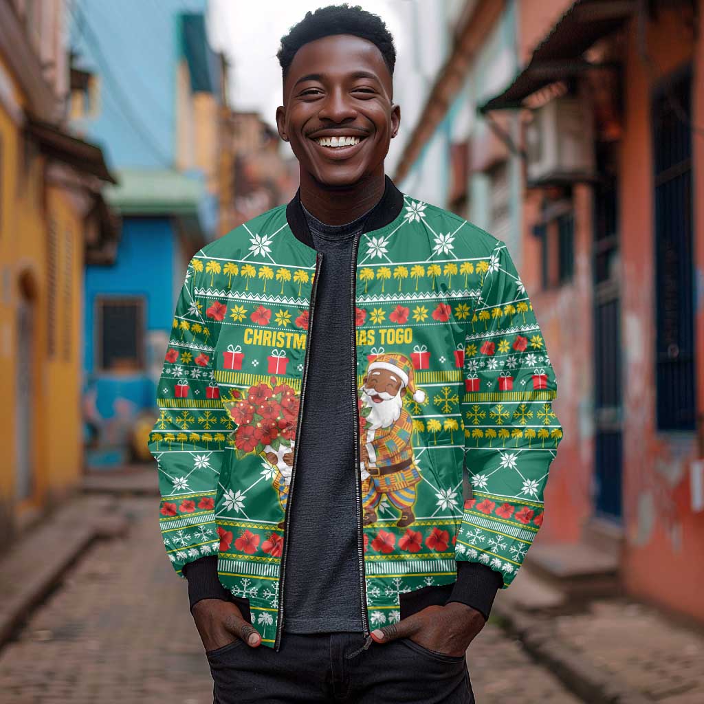 Togo Christmas Bomber Jacket African Santa Poinsettia Flower Tree Gifts - African Pride
