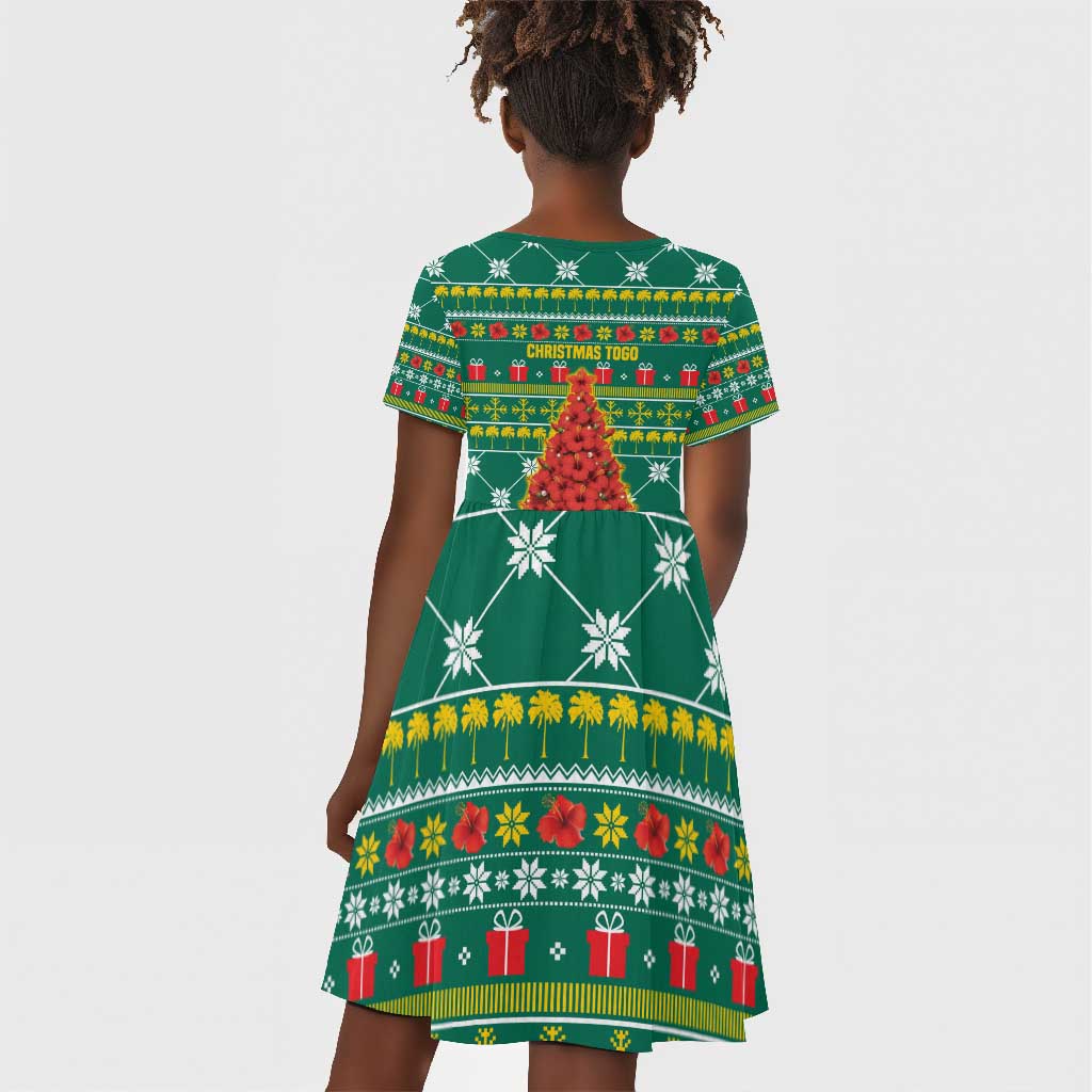Togo Christmas Kid Short Sleeve Dress African Santa Poinsettia Flower Tree Gifts - African Pride