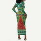 Togo Christmas Long Sleeve Bodycon Dress African Santa Poinsettia Flower Tree Gifts - African Pride