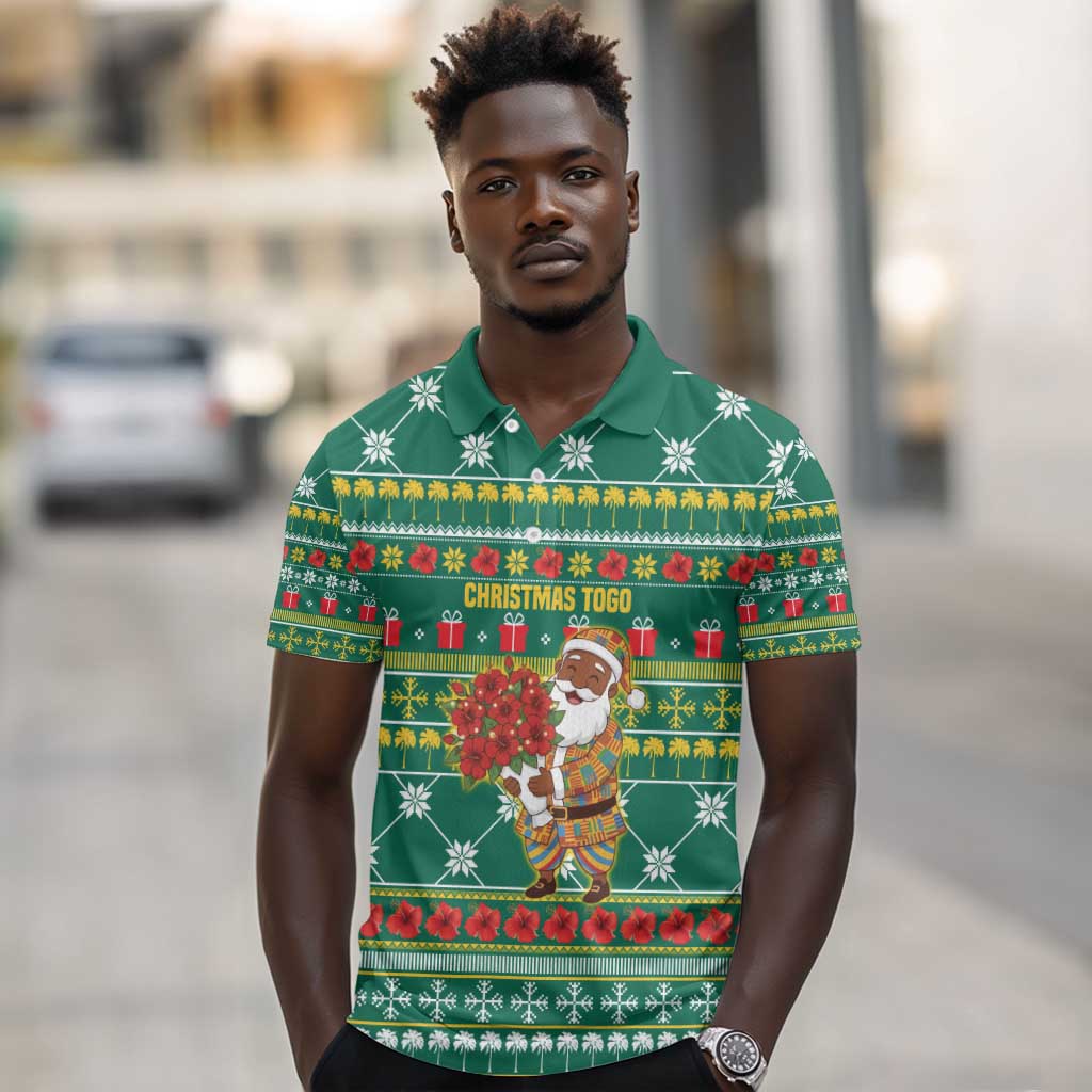 Togo Christmas Polo Shirt African Santa Poinsettia Flower Tree Gifts - African Pride