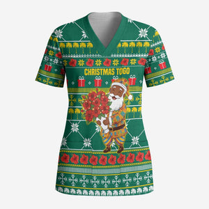 Togo Christmas Scrub Top African Santa Poinsettia Flower Tree Gifts - African Pride