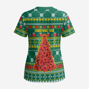 Togo Christmas Scrub Top African Santa Poinsettia Flower Tree Gifts - African Pride
