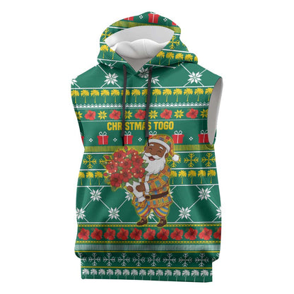 Togo Christmas Sleeveless Hoodie African Santa Poinsettia Flower Tree Gifts - African Pride