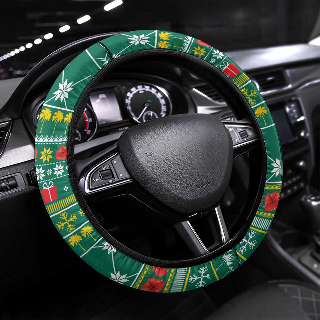 Togo Christmas Steering Wheel Cover African Santa Poinsettia Flower Tree Gifts - African Pride