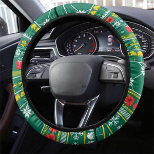 Togo Christmas Steering Wheel Cover African Santa Poinsettia Flower Tree Gifts - African Pride