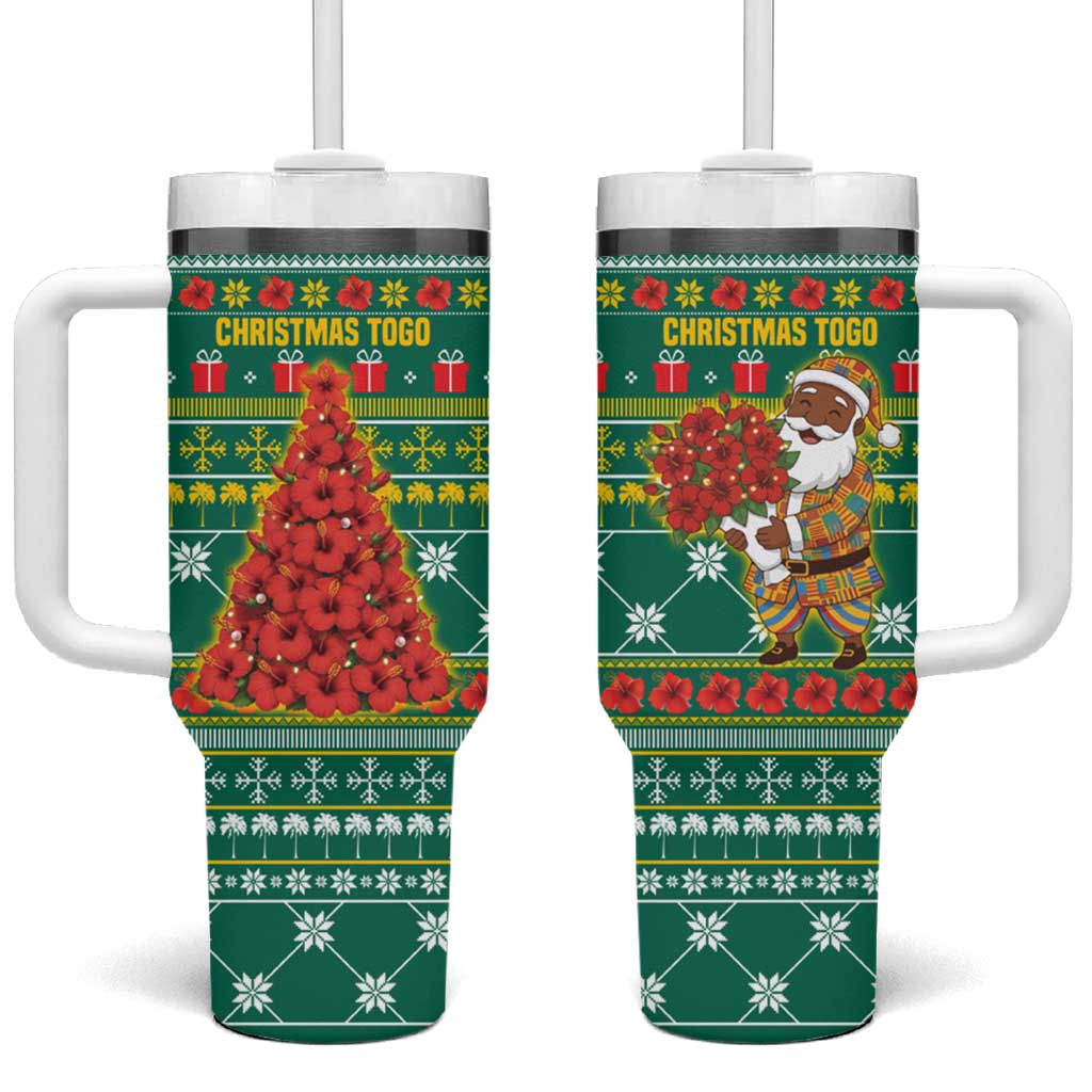 Togo Christmas Tumbler With Handle African Santa Poinsettia Flower Tree Gifts - African Pride