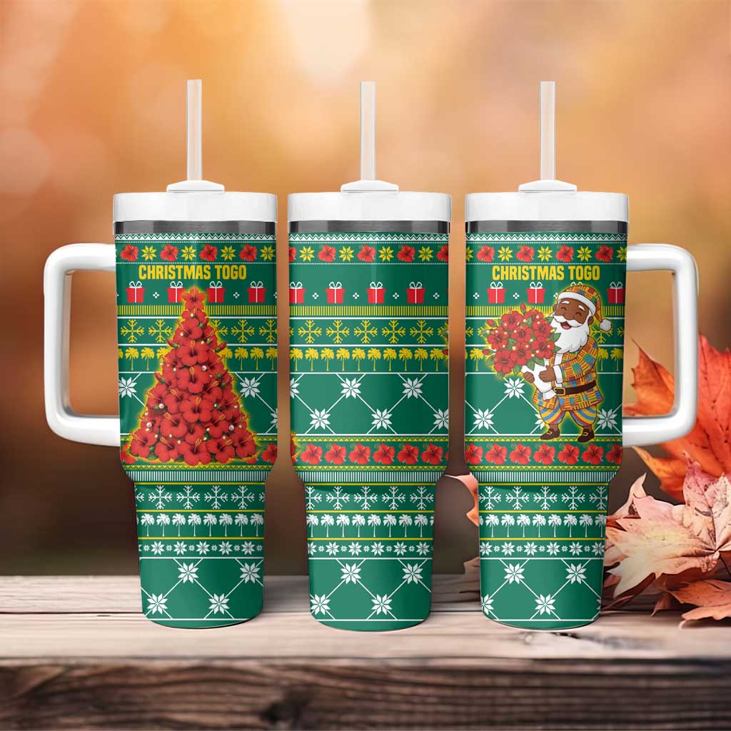 Togo Christmas Tumbler With Handle African Santa Poinsettia Flower Tree Gifts - African Pride