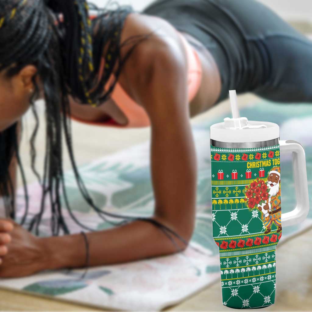 Togo Christmas Tumbler With Handle African Santa Poinsettia Flower Tree Gifts - African Pride