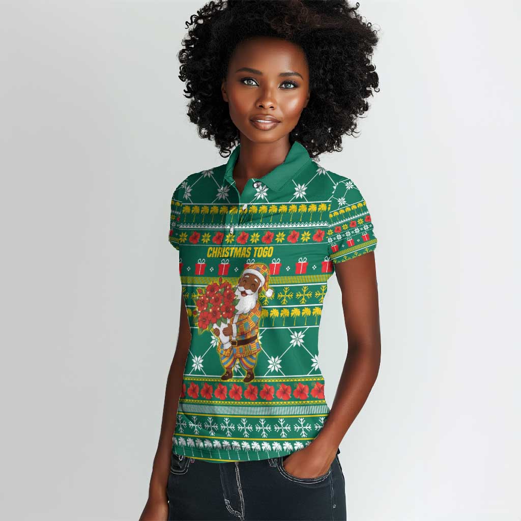 Togo Christmas Women Polo Shirt African Santa Poinsettia Flower Tree Gifts - African Pride