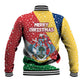 Seychelles Christmas Baseball Jacket Flag Colors Tropical Bird Motif and National Coat of Arms - African Pride