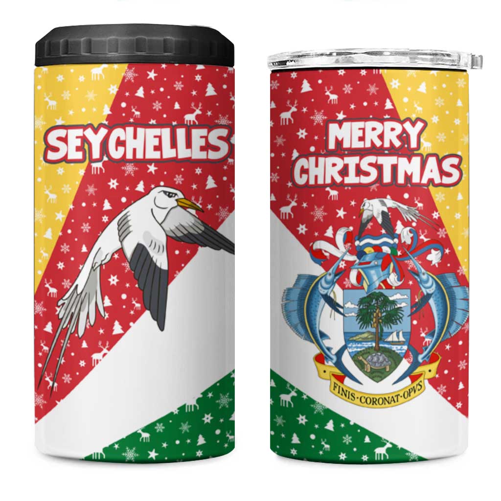 Seychelles Christmas 4 in 1 Can Cooler Tumbler Flag Colors Tropical Bird Motif and National Coat of Arms - African Pride