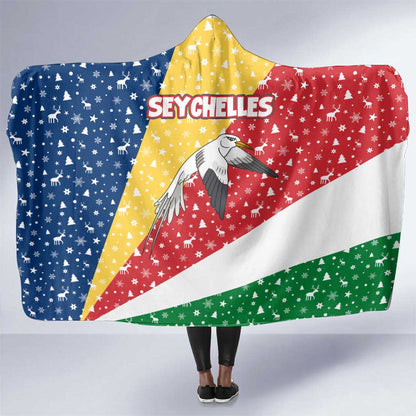 Seychelles Christmas Hooded Blanket Flag Colors Tropical Bird Motif and National Coat of Arms - African Pride