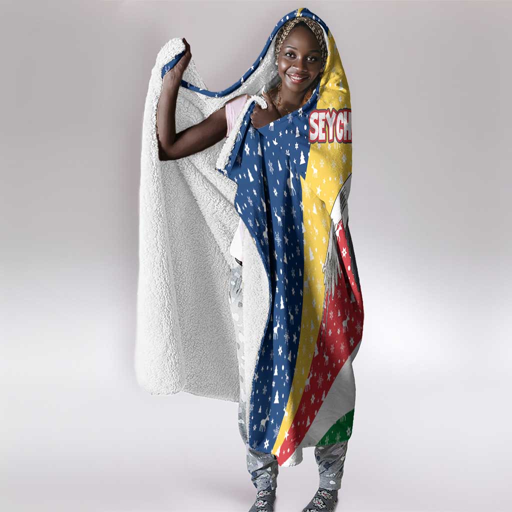 Seychelles Christmas Hooded Blanket Flag Colors Tropical Bird Motif and National Coat of Arms - African Pride