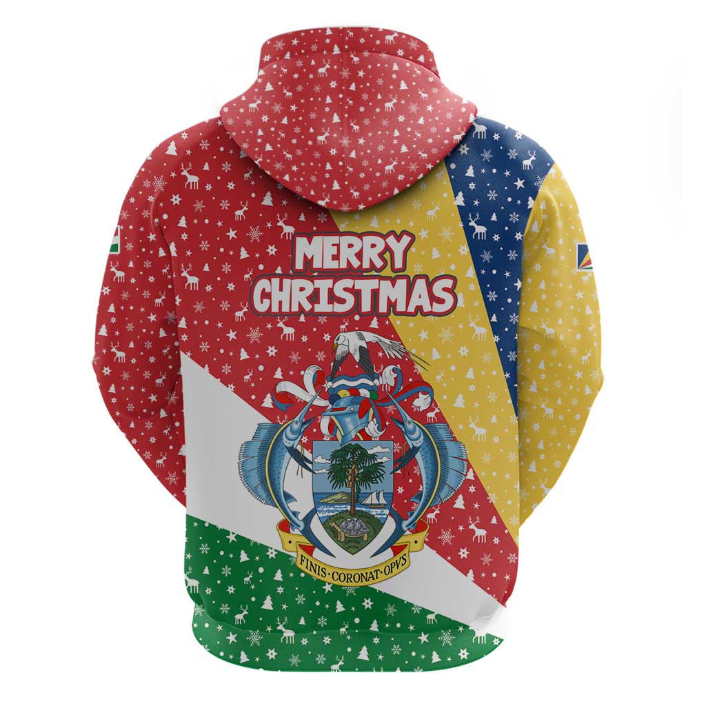 Seychelles Christmas Hoodie Flag Colors Tropical Bird Motif and National Coat of Arms - African Pride