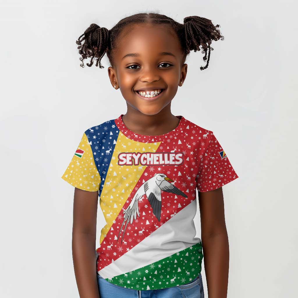 Seychelles Christmas Kid T shirt Flag Colors Tropical Bird Motif and National Coat of Arms - African Pride