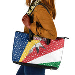 Seychelles Christmas Leather Tote Bag Flag Colors Tropical Bird Motif and National Coat of Arms - African Pride