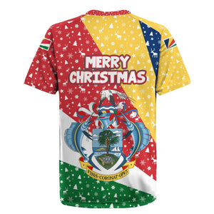 Seychelles Christmas Rugby Jersey Flag Colors Tropical Bird Motif and National Coat of Arms - African Pride