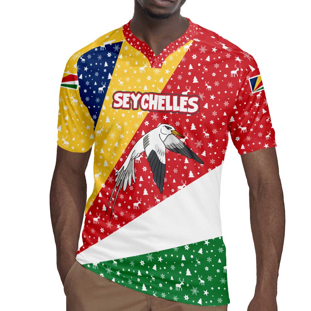 Seychelles Christmas Rugby Jersey Flag Colors Tropical Bird Motif and National Coat of Arms - African Pride