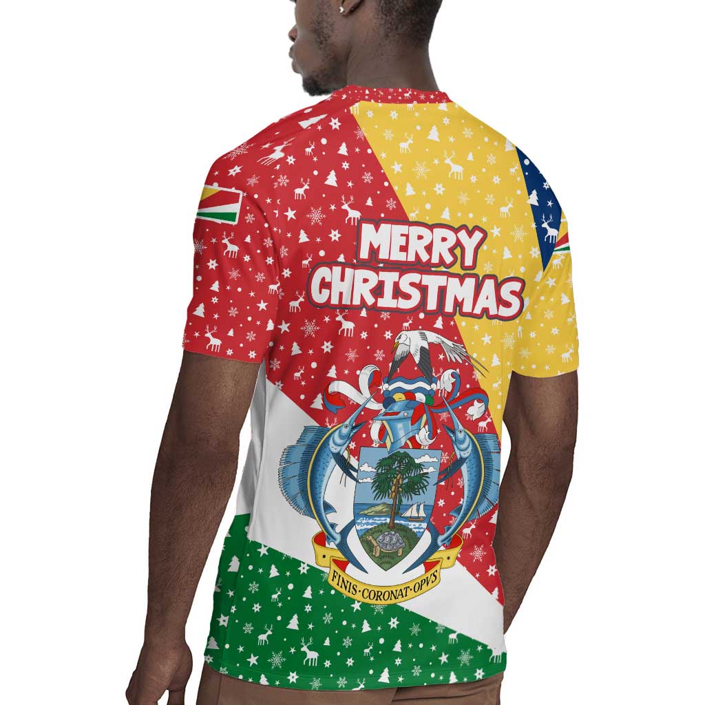Seychelles Christmas Rugby Jersey Flag Colors Tropical Bird Motif and National Coat of Arms - African Pride