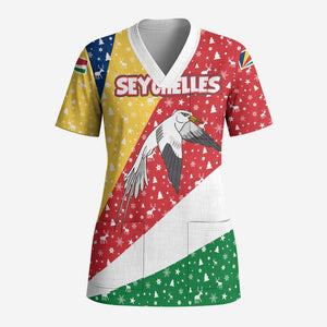 Seychelles Christmas Scrub Top Flag Colors Tropical Bird Motif and National Coat of Arms - African Pride